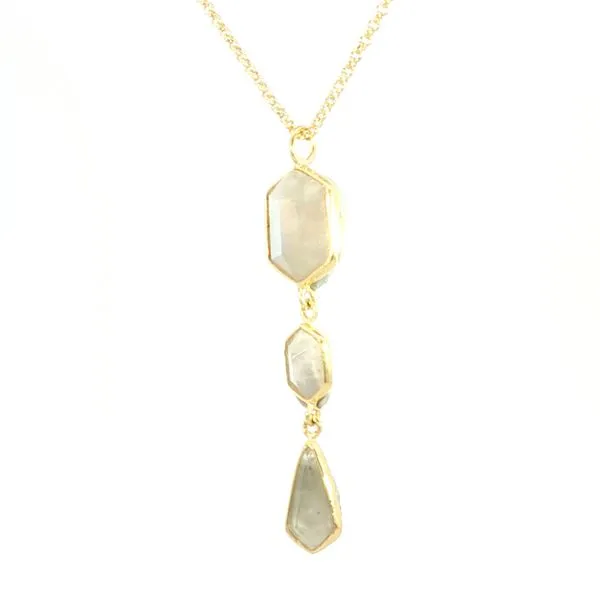GEO Rainbow Moonstone three stone drop pendant is sterling silver with 18k gold plate Image 2 Bryan Jewelry Prattville, AL