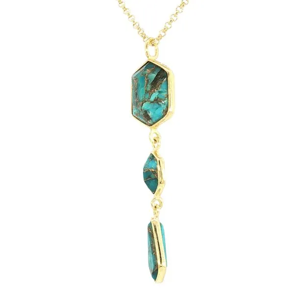 GEO Collection three stone Turquoise drop pendant in silver/gold plate on 18 inch chain Image 2 Bryan Jewelry Prattville, AL