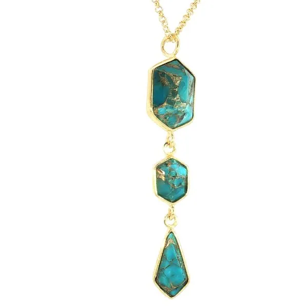 GEO Collection three stone Turquoise drop pendant in silver/gold plate on 18 inch chain Image 3 Bryan Jewelry Prattville, AL