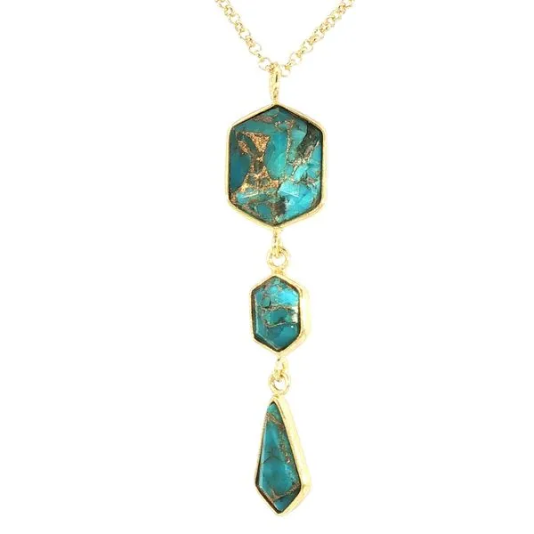 GEO Collection three stone Turquoise drop pendant in silver/gold plate on 18 inch chain Bryan Jewelry Prattville, AL