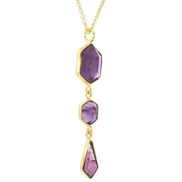 GEO Amethyst three stone drop pendant in silver/gold plate on 18 inch chain Image 3 Bryan Jewelry Prattville, AL