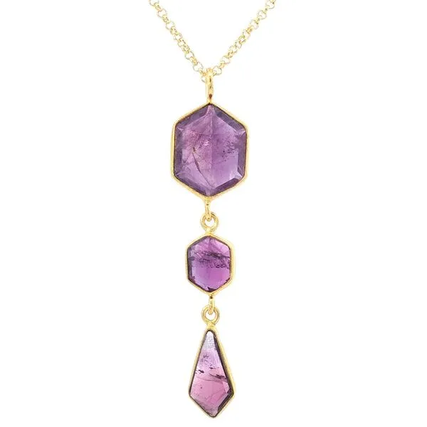 GEO Amethyst three stone drop pendant in silver/gold plate on 18 inch chain Bryan Jewelry Prattville, AL