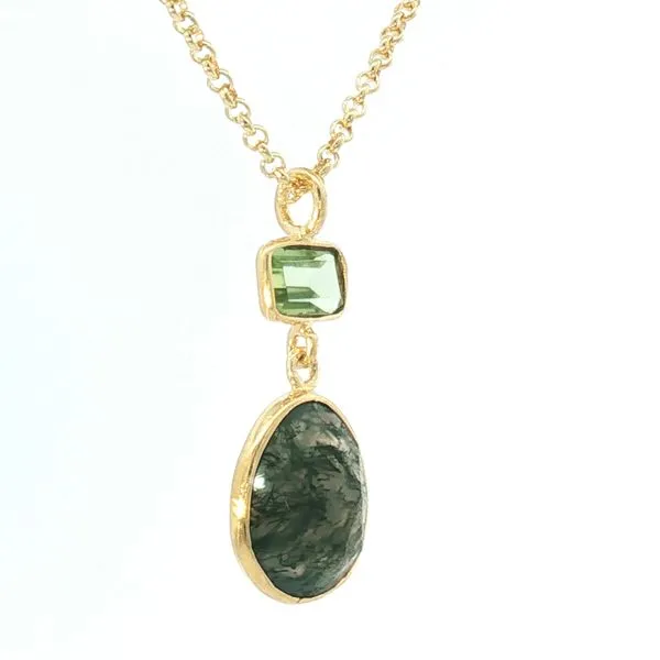 Jorge Revilla- Moss Agate and Green Amethyst (Prasiolite) two stone drop pendant in silver with yellow plate Image 3 Bryan Jewelry Prattville, AL