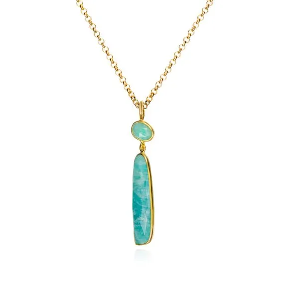 Jorge Revilla- ATLAS- Amazonite drop pendant on sterling silver with yellow plate finish Image 4 Bryan Jewelry Prattville, AL