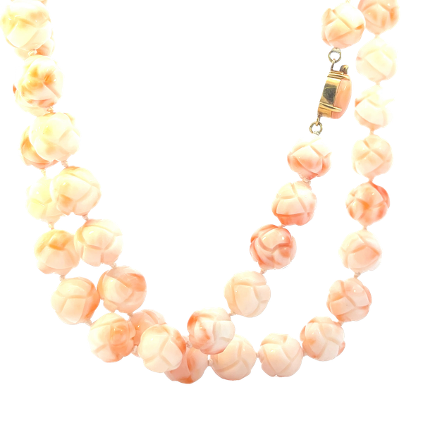 A strand of carved endless knot coral beads-14ky clasp Image 5 Bryan Jewelry Prattville, AL