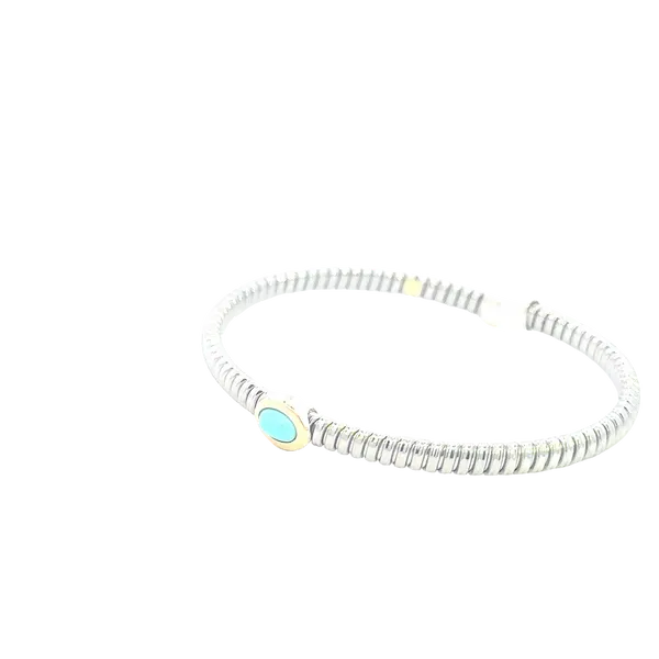 Stainless  and 14ky turquoise cuff bracelet Image 3 Bryan Jewelry Prattville, AL