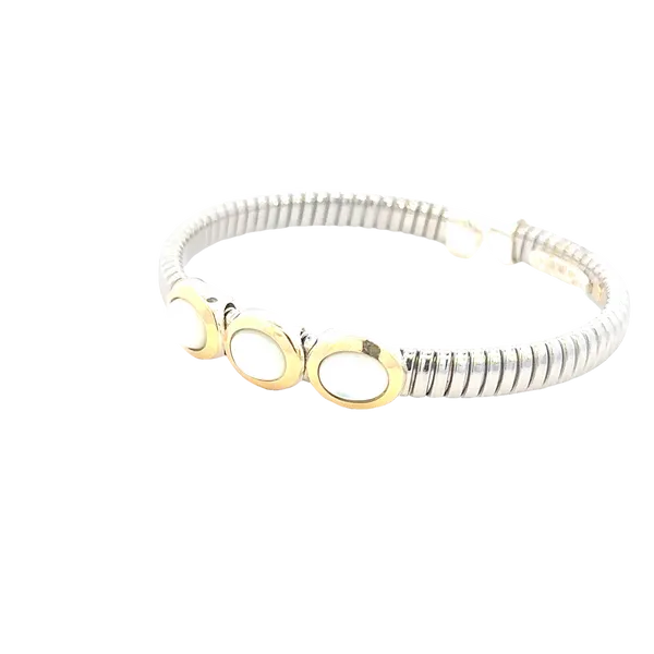 Three Stone Mother of Pearl Cuff Bangle Image 3 Bryan Jewelry Prattville, AL
