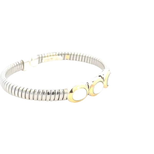 Three Stone Mother of Pearl Cuff Bangle Image 4 Bryan Jewelry Prattville, AL
