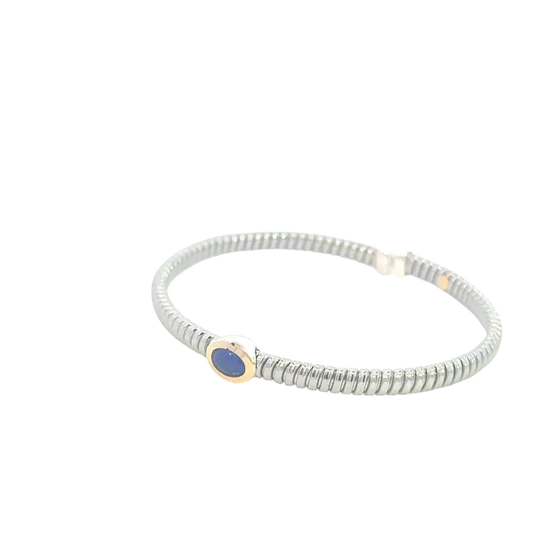 Lapis and stainless with 14ky accent Cuff Bangle Image 4 Bryan Jewelry Prattville, AL
