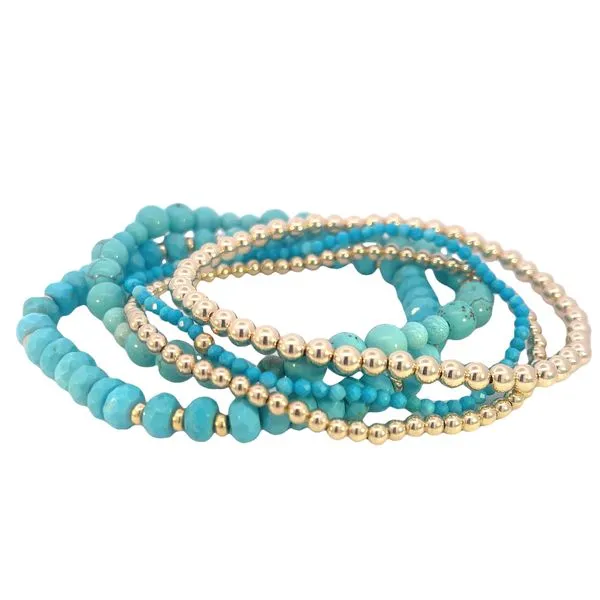 Dee Berkley howlite, turquoise and goldfilled 5 bracelet stack of stretch bracelets Image 4 Bryan Jewelry Prattville, AL