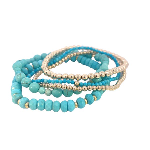 Dee Berkley howlite, turquoise and goldfilled 5 bracelet stack  of stretch bracelets Image 3 Bryan Jewelry Prattville, AL