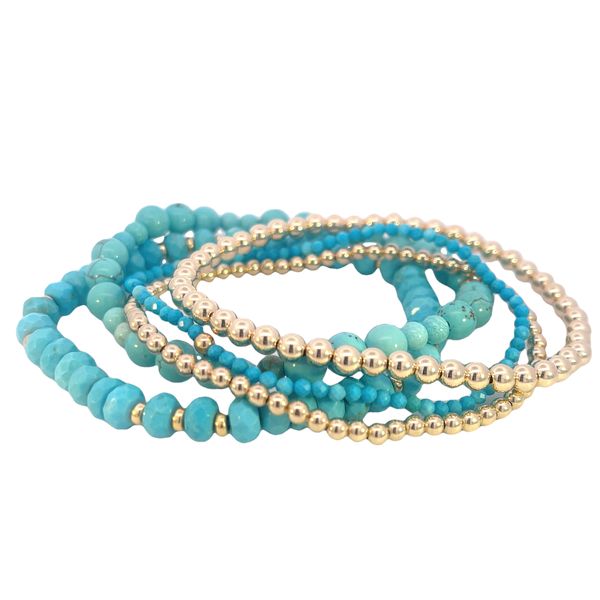 Dee Berkley howlite, turquoise and goldfilled 5 bracelet stack  of stretch bracelets Image 4 Bryan Jewelry Prattville, AL