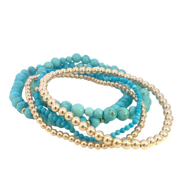 Dee Berkley howlite, turquoise and goldfilled 5 bracelet stack  of stretch bracelets Bryan Jewelry Prattville, AL