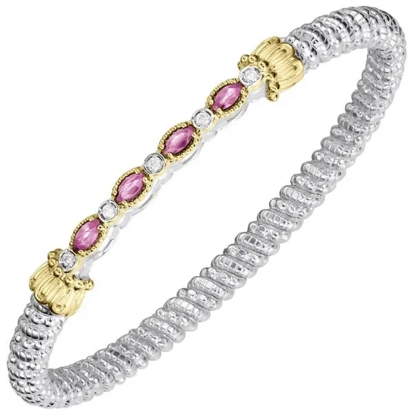 14K Gold and Sterling Silver, Pink Sapphire and Diamond Stackable Bracelet 3MM Bryan Jewelry Prattville, AL