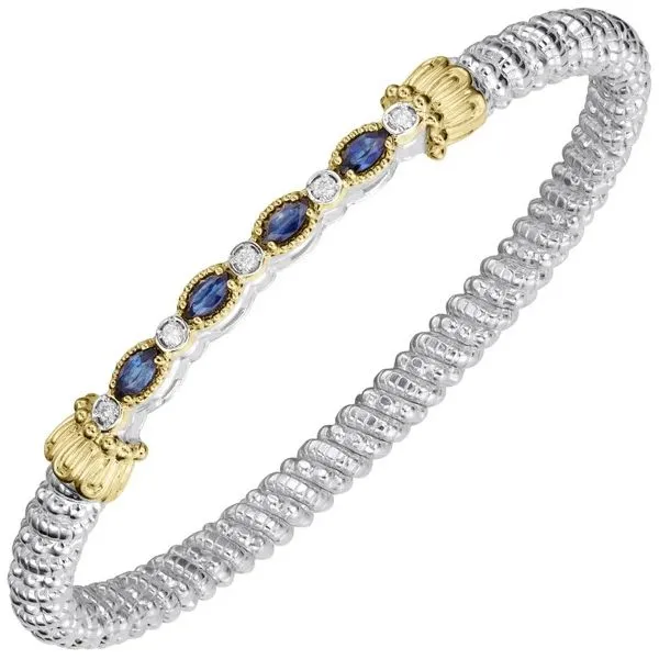 14K Gold and Sterling Silver, Blue Sapphire and Diamond Stackable Bracelet 3MM Bryan Jewelry Prattville, AL