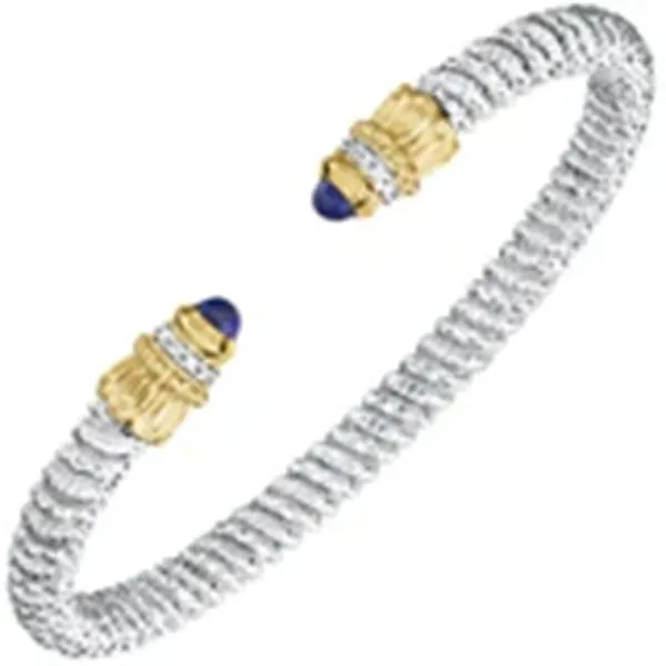 14K Gold and Sterling Silver, Lapis Lazuli and Diamond Stackable Cuff Bracelet  4MM Bryan Jewelry Prattville, AL