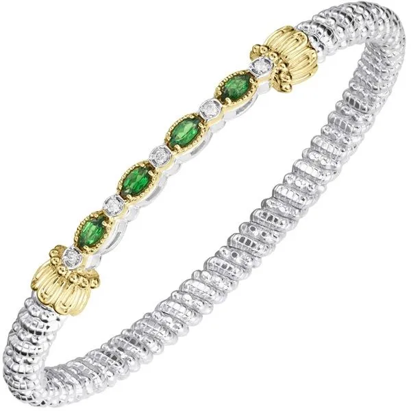 14K Gold and Sterling Silver, Tsavorite Garnet and Diamond Stackable Bracelet  3MM Bryan Jewelry Prattville, AL