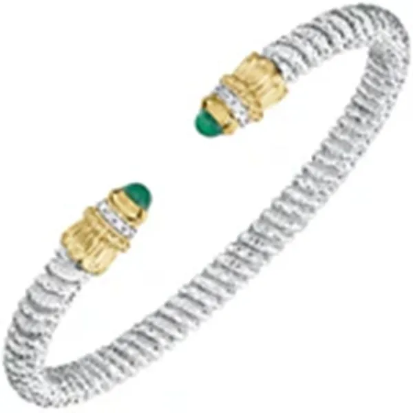 14K Gold and Sterling Silver, Green Onyx and Diamond Stackable Cuff Bracelet | 4MM Bryan Jewelry Prattville, AL
