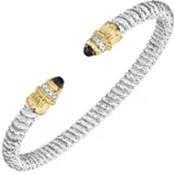 14K Gold and Sterling Silver, Black Onyx and Diamond Stackable Cuff Bracelet | 4MM Bryan Jewelry Prattville, AL