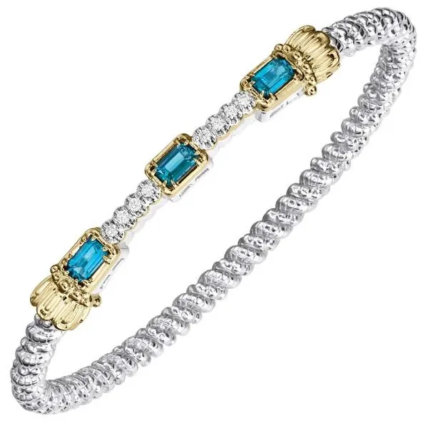 14K Gold and Sterling Silver, Sky Blue Topaz and Diamond Stackable Bracelet | 3MM Bryan Jewelry Prattville, AL