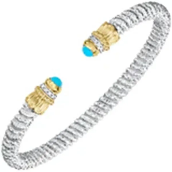 14K Gold and Sterling Silver, Turquiose and Diamond Stackable Cuff Bracelet | 4MM Bryan Jewelry Prattville, AL