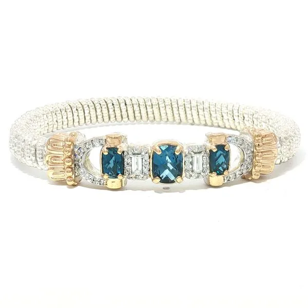 Vahan Blue Topaz & Diamond 6mm Bracelet in SS & 14ky Image 2 Bryan Jewelry Prattville, AL