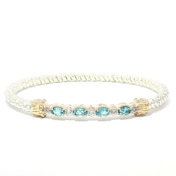 Vahan Swiss Blue Topaz & Diamond 3mm Bracelet in SS & 14ky Image 2 Bryan Jewelry Prattville, AL