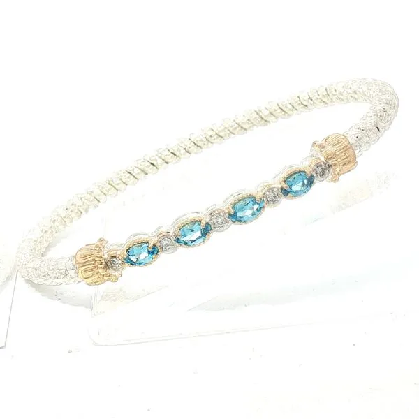 Vahan Swiss Blue Topaz & Diamond 3mm Bracelet in SS & 14ky Bryan Jewelry Prattville, AL
