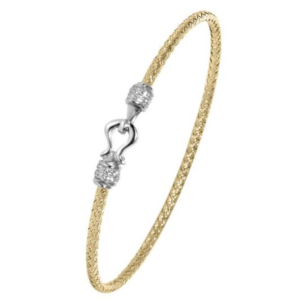 Sterling Silver 2mm Mesh Bangle with CZ, 2 Tone, 18K Yellow Gold and Rhodium Finish Bryan Jewelry Prattville, AL