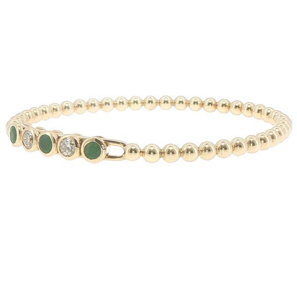 14K Yellow Gold Emerald & Diamond Stretch Bead Bracelet | 1.35TGW Image 3 Bryan Jewelry Prattville, AL
