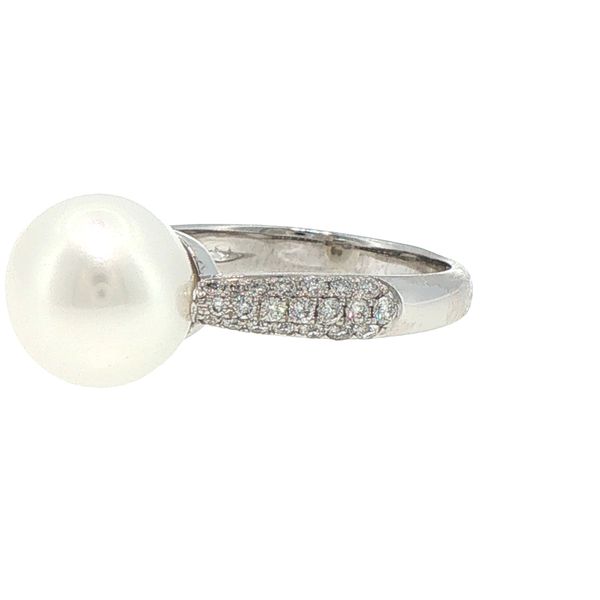 Timeless Glow: Cultured Pearl & Diamond Pavé Ring in 14K White Gold Image 4 Bryan Jewelry Prattville, AL