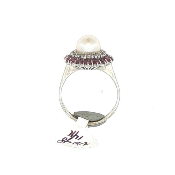 Estate Pearl, Ruby & Diamond Double Halo Ring Image 3 Bryan Jewelry Prattville, AL