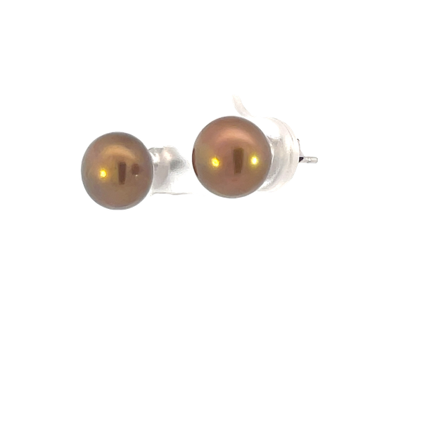 8.5mm Freshwater Chocolate Pearl Earrings in Sterling Silver Image 2 Bryan Jewelry Prattville, AL