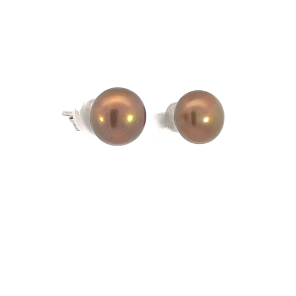 8.5mm Freshwater Chocolate Pearl Earrings in Sterling Silver Image 3 Bryan Jewelry Prattville, AL