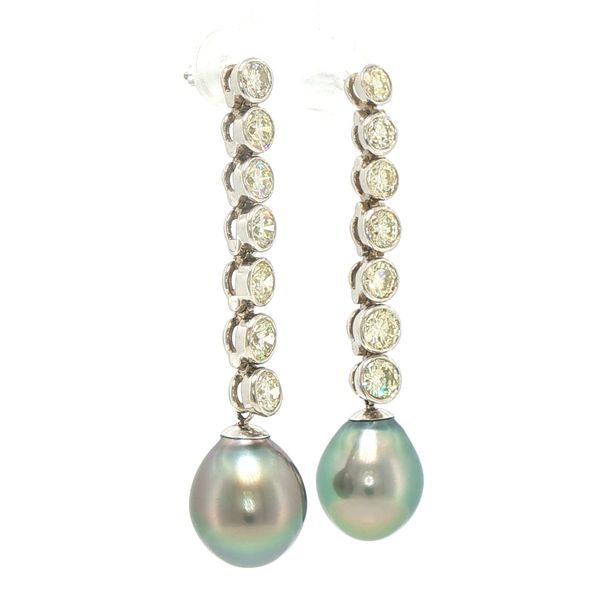 Estate Tahitian Pearl & Diamond Dangle Earrings Image 2 Bryan Jewelry Prattville, AL