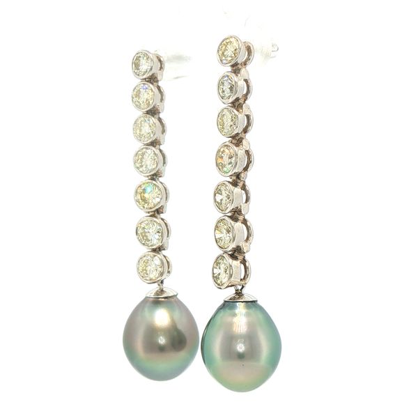 Estate Tahitian Pearl & Diamond Dangle Earrings Image 3 Bryan Jewelry Prattville, AL