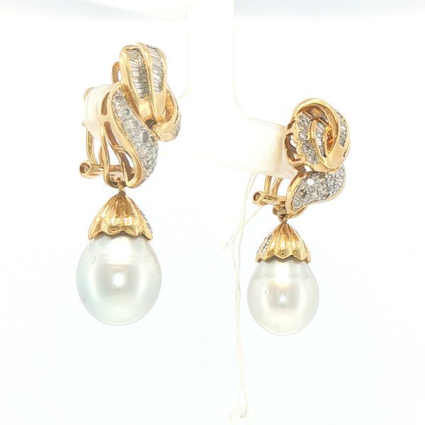 South Sea Pearl & Diamond Drop Earrings Image 2 Bryan Jewelry Prattville, AL