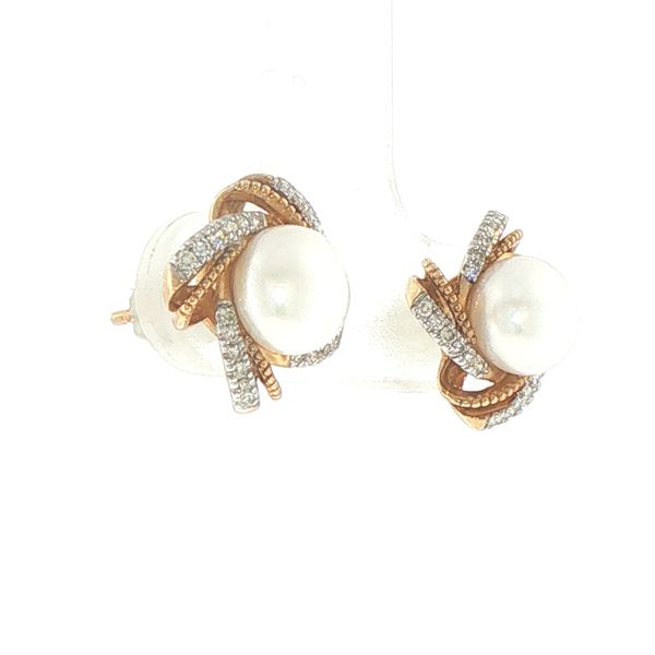 Pearl & Diamond Estate Stud Earrings Image 2 Bryan Jewelry Prattville, AL