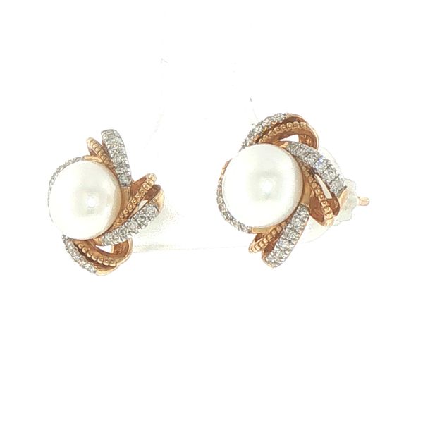 Pearl & Diamond Estate Stud Earrings Image 3 Bryan Jewelry Prattville, AL