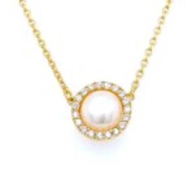 Yellow Vermeil Freshwater Pearl Necklace with CZ Halo Bryan Jewelry Prattville, AL