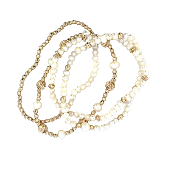 Dee-Berkley 4 strand Freshwater Pearl an gold filled bracelet stack of stretch bracelets Bryan Jewelry Prattville, AL