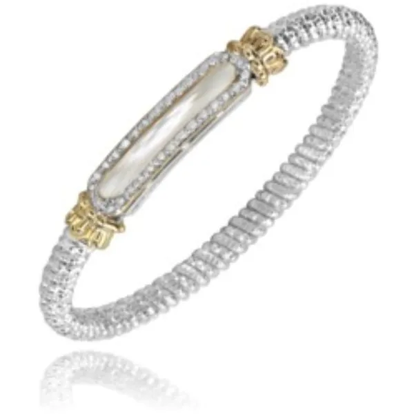 14K Gold and Sterling Silver, Mother Of Pearl Bar and Diamond Stackable Bracelet | 4MM Image 2 Bryan Jewelry Prattville, AL