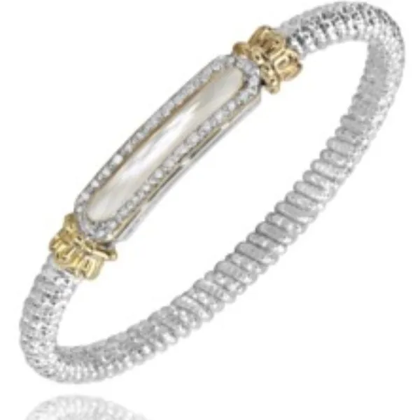 14K Gold and Sterling Silver, Mother Of Pearl Bar and Diamond Stackable Bracelet | 4MM Bryan Jewelry Prattville, AL