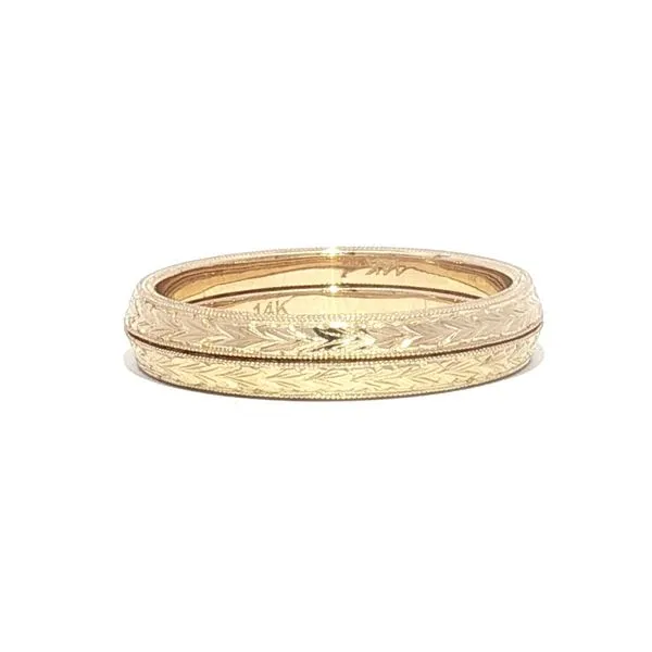 Vintage Harmony: Pair of Engraved Angled Bands in 14K Yellow Gold Image 3 Bryan Jewelry Prattville, AL