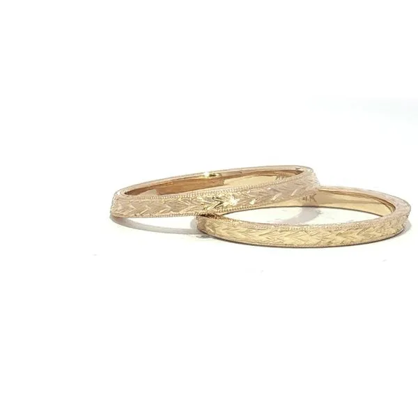Vintage Harmony: Pair of Engraved Angled Bands in 14K Yellow Gold Image 4 Bryan Jewelry Prattville, AL