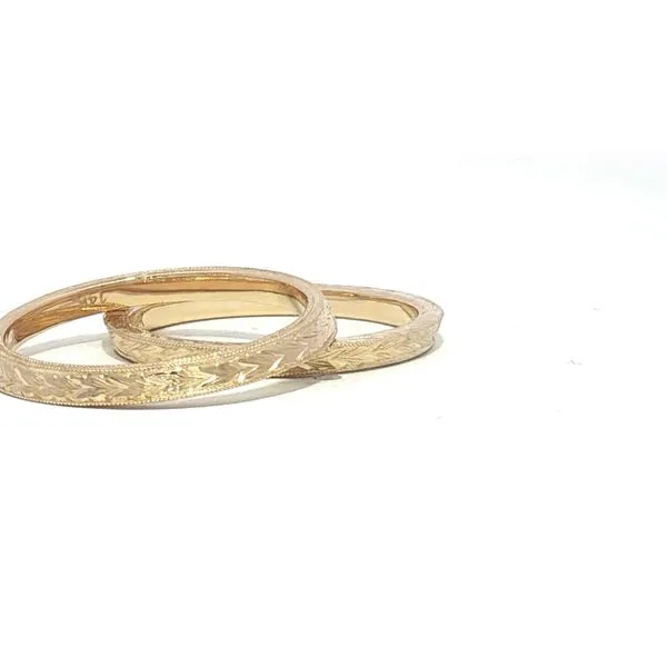 Vintage Harmony: Pair of Engraved Angled Bands in 14K Yellow Gold Image 5 Bryan Jewelry Prattville, AL