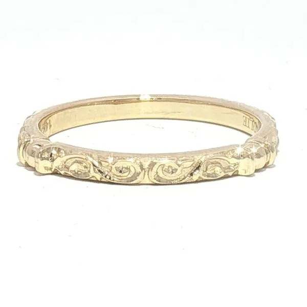 Golden Whimsy: Engraved Scroll Wedding Band in 14K Yellow Gold Bryan Jewelry Prattville, AL
