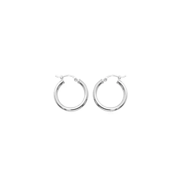 A pair of 14kw 2.5x20mm smooth hoop earrings. Bryan Jewelry Prattville, AL