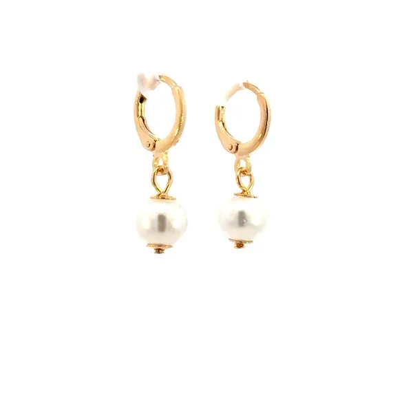 Huggie Hoops with Pearl Bead Drop in Gold Filled Image 3 Bryan Jewelry Prattville, AL