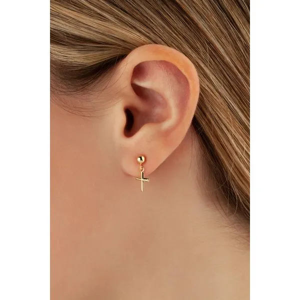 14ky Small Cross Dangle from 3mm Gold Ball Stud Image 2 Bryan Jewelry Prattville, AL